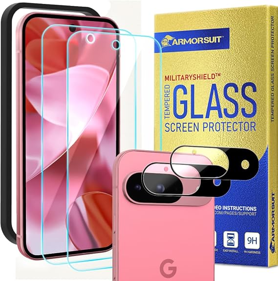 ArmorSuit Glass Screen Protector for Google Pixel 9 + Camera Lens Protector Tempered Glass 2+2 Pack Case Friendly (w/Alignment Tool)