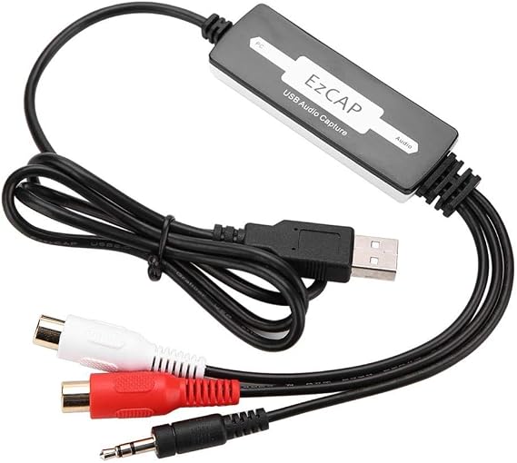 USB Audio Capture Recorder Card Converts Turntable LP/Cassette Tape Audio to MP3/WAV Digital Music Converter Adapter, Support/Vista/7/8/8.1/10 and
