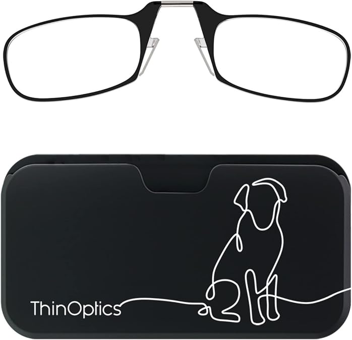 ThinOptics Universal Pod Case + Rectangular Reading Glasses, Dog Line, 44mm + 2