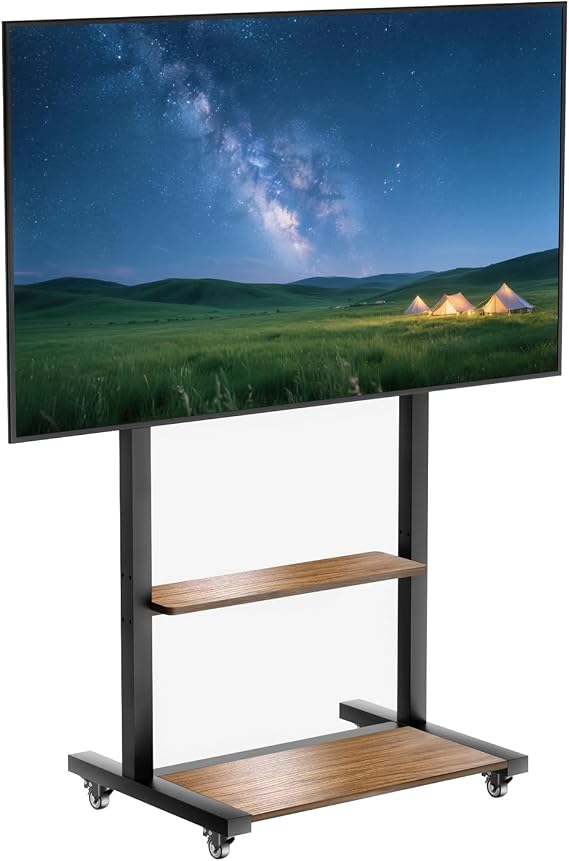 Mobile TV Stand for 40 to 100 inch TVs Höhenverstellbarer TV-Rollständer großen Holzablagen und RollenTragkraft bis zu 220 lbsVESA 800 x 600 mmWalnussVC-Z1813