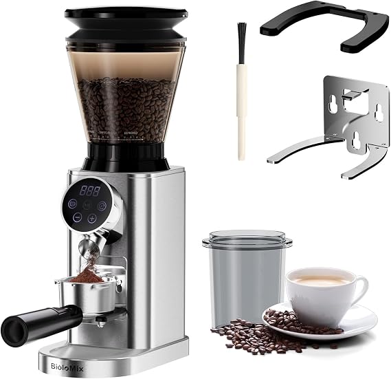 Burl Coffee Grinder with 300g Hopper, Electric Coffee Grinder with Detachable Porta Filter Holder, 48 Grind Adjustments, Easy to Clean, For Espresso