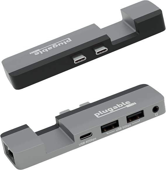 Plugable 5-in-1 USB C Hub for MacBook Pro & Air M1/M2/M3/M4/M5 - Thunderbolt 4 Compatible, MagSafe Ready, 40Gbps Data, Gigabit Ethernet, 2X USB 3.0 - Slim, Portable Adapter with Pass-Through Charging