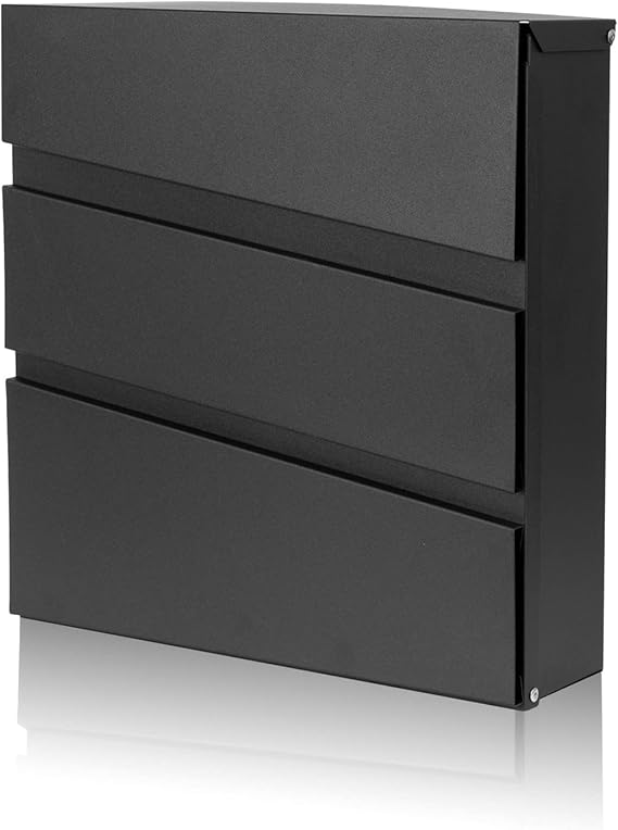 Wall-Mount Mailbox with Lock and Keys, Security Key Drop Box for House Outside, Locking Postbox, Steel Metal Rust-Proof Mail Box, 14.57 x 14.57 x 4.33 Inch, Black, MD002 X-Large