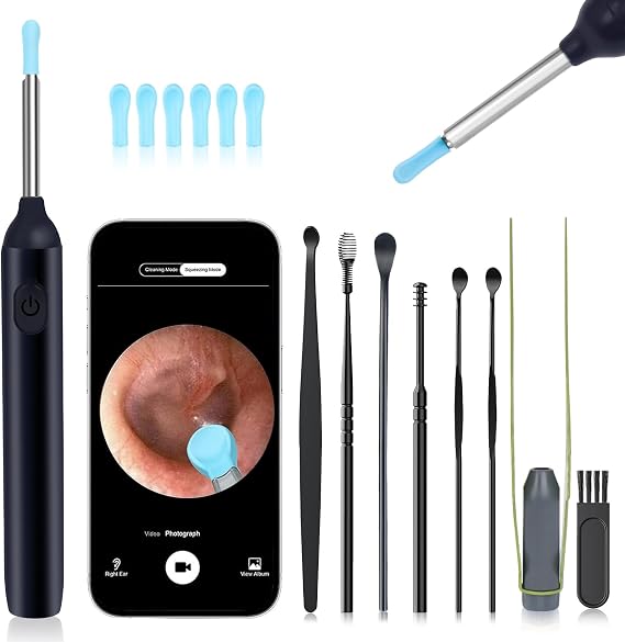 Ear Wax Removal - Earwax Remover Tool with 7 Pcs Set - Ear Canal Cleaner with Camera for iOS & Android, Luminous Tweezers for EarCleaning