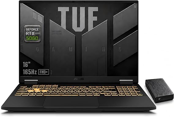 ASUS TUF F16 (2025) Gaming Laptop, 16" 165Hz FHD+ Display, 115W Max TGP RTX 5060, Intel Core i7-14650HX, 16GB DDR5, 1TB SSD, Intelligent Cooling, Win11 Home - with 1TB External HDD