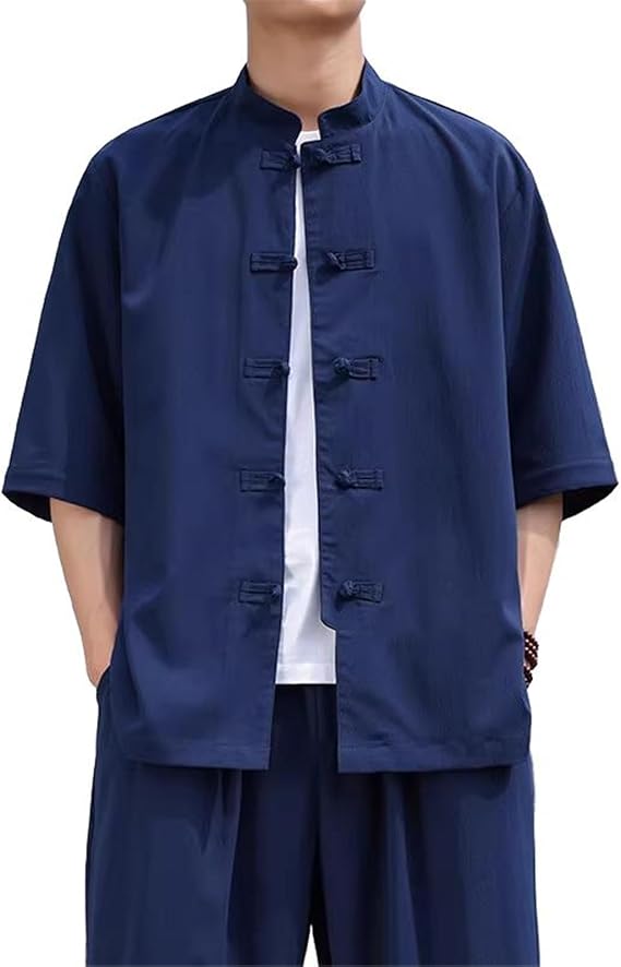 Men's Chinese Style Short Sleeved Shirt Spring and Summer Tang Suit Casual Casual Kung Fu T-Shirt Tops