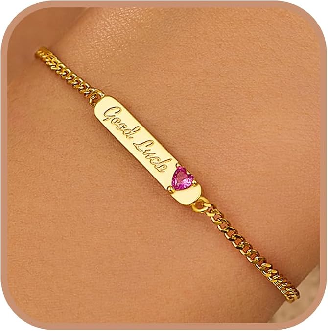 925 Sterling Silver Dainty Good Luck Tag Bracelet for Women