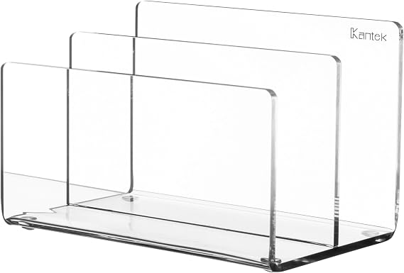Kantek Clear Acrylic Mini File Sorter, 2 Section File Holder, 6" x 3.8" x 3.9", Desk Organizer, Non-Skid Feet, Desk Accessory