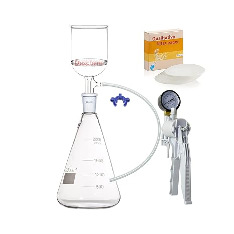 2000ml 24/40 Suction Filtration Device 350ml Pore Plate Buchner Funnel 2L Flask and Handle Vacuum Pump Filter Paper