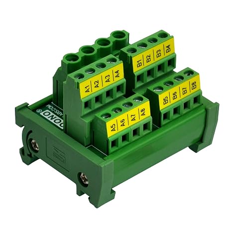 Screw Terminal Block Power Distribution Module (2x8 Position, DIN Rail Mount)