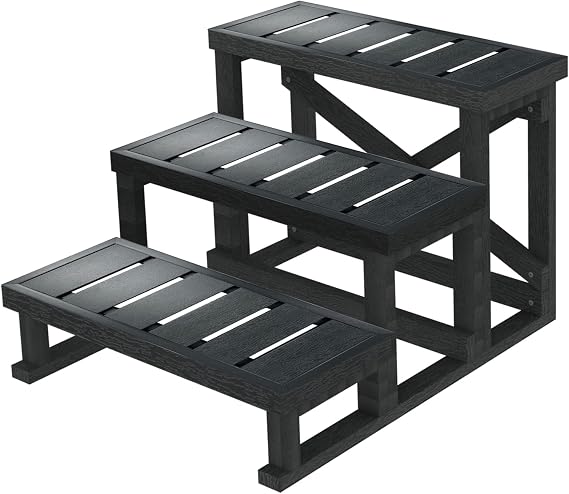 21.3" Height Wood-Plastic Three Tier Hot Tub Spa Steps Stairs, Dark Grey
