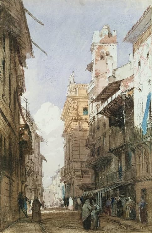 HCOTZHPY Classic Famous Artwork Modern Canvas Painting Corso Verona with the Ofmaffei by Richard Parkes Bonington Oil Painting Reproduction for Office Decor 60x90cm