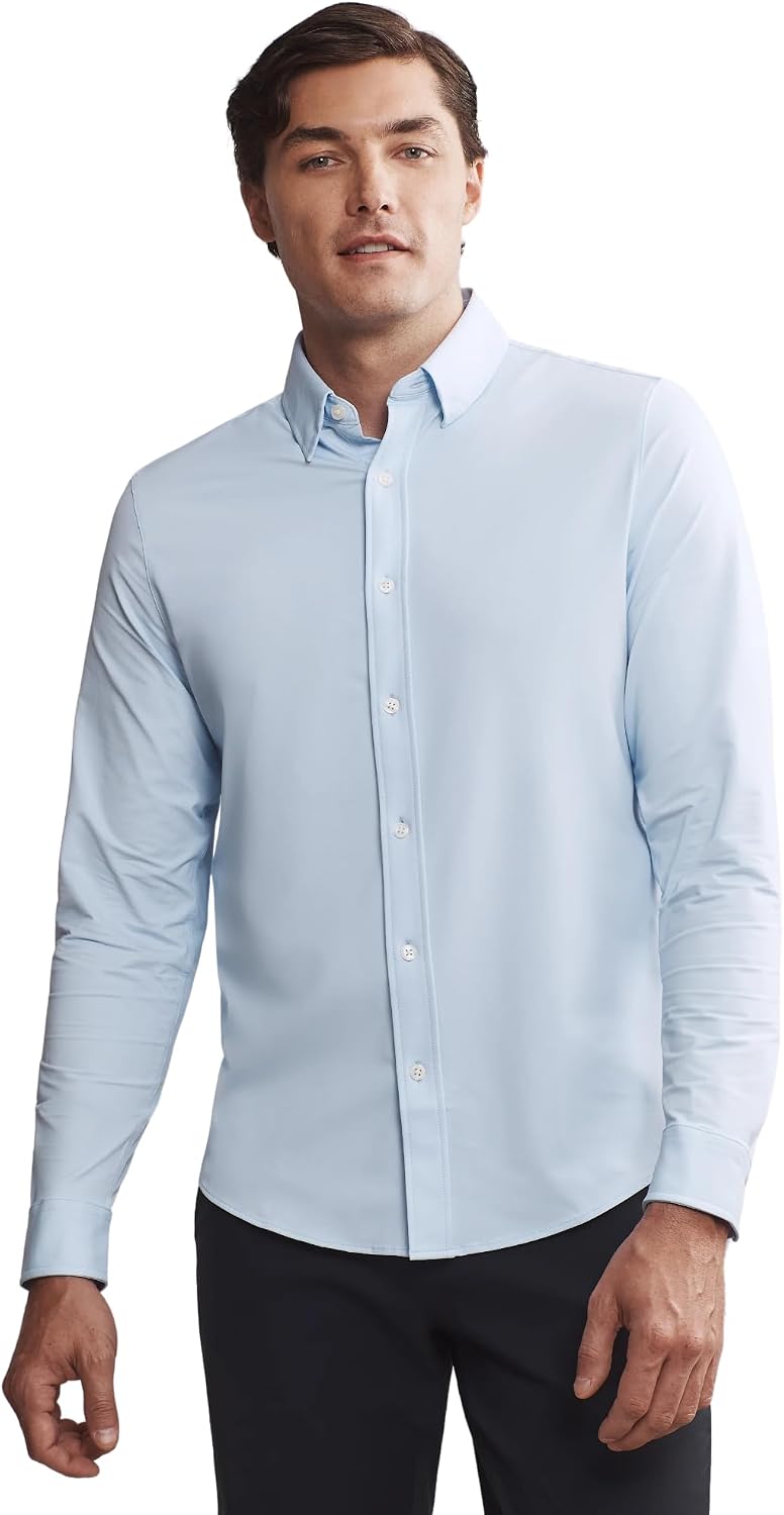 Rhone Mens Commuter Shirt, Performance Dress Shirts for Men, Machine Washable, Wrinkle Resistant, Classic Fit Business Blue, Large