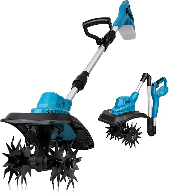 Tiller Cultivator Compatible with Makita 18V Battery (Tool Only),500 RPM Cordless Brushed Garden Rototiller,9 W 7 D Electric Soil Rototiller,Foldable Soil Tilling Tool for Gardening/Soil Turning