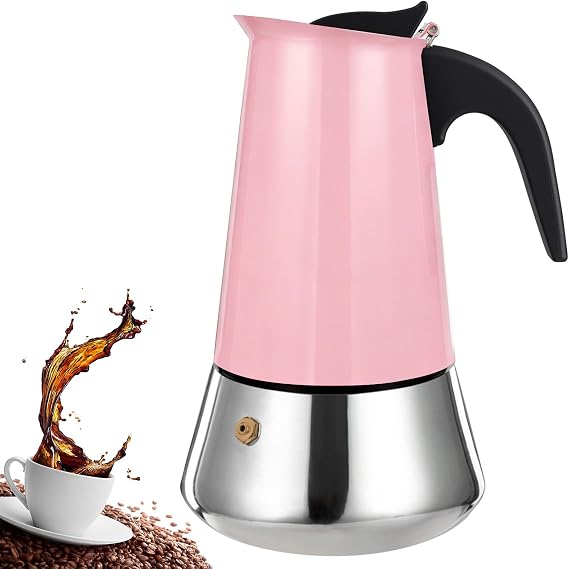 Stovetop Espresso Maker Stainless Steel Moka Pot Espresso Maker Percolator Italian Coffee Maker Capable Moka Coffee Machine Cafe Percolator Maker for Home & Camping (Pink, 6 Cup)