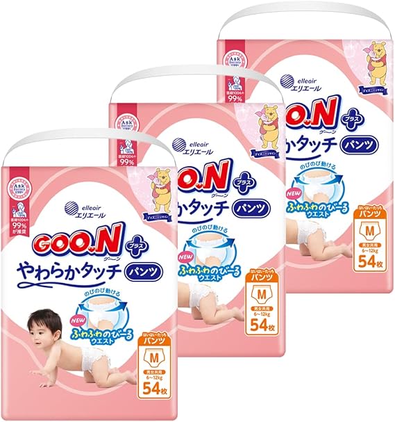 Pants M Size Goon Plus Soft Touch Diapers 13.2 - 26.6 lbs 6 - 12 kg, 162 Sheets 54 Sheets x 3 Sold by Case Disney Design Exclusive
