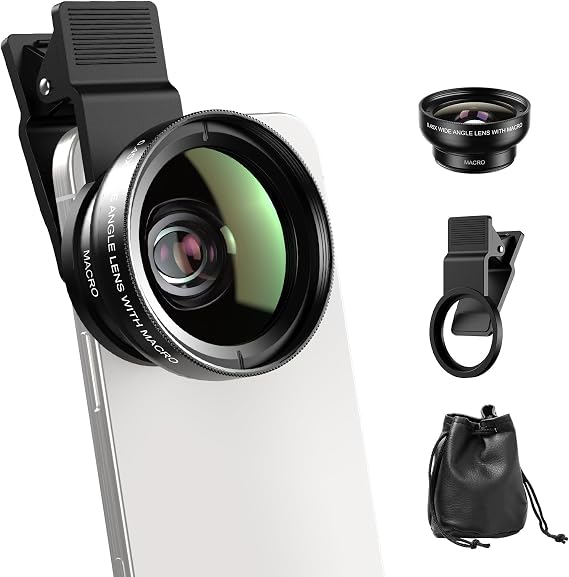 APEXEL 0.45x Wide Angle & 12.5X Macro Lens, Clip-On Phone Camera Kit for Selfies, Travel, and Close-Ups