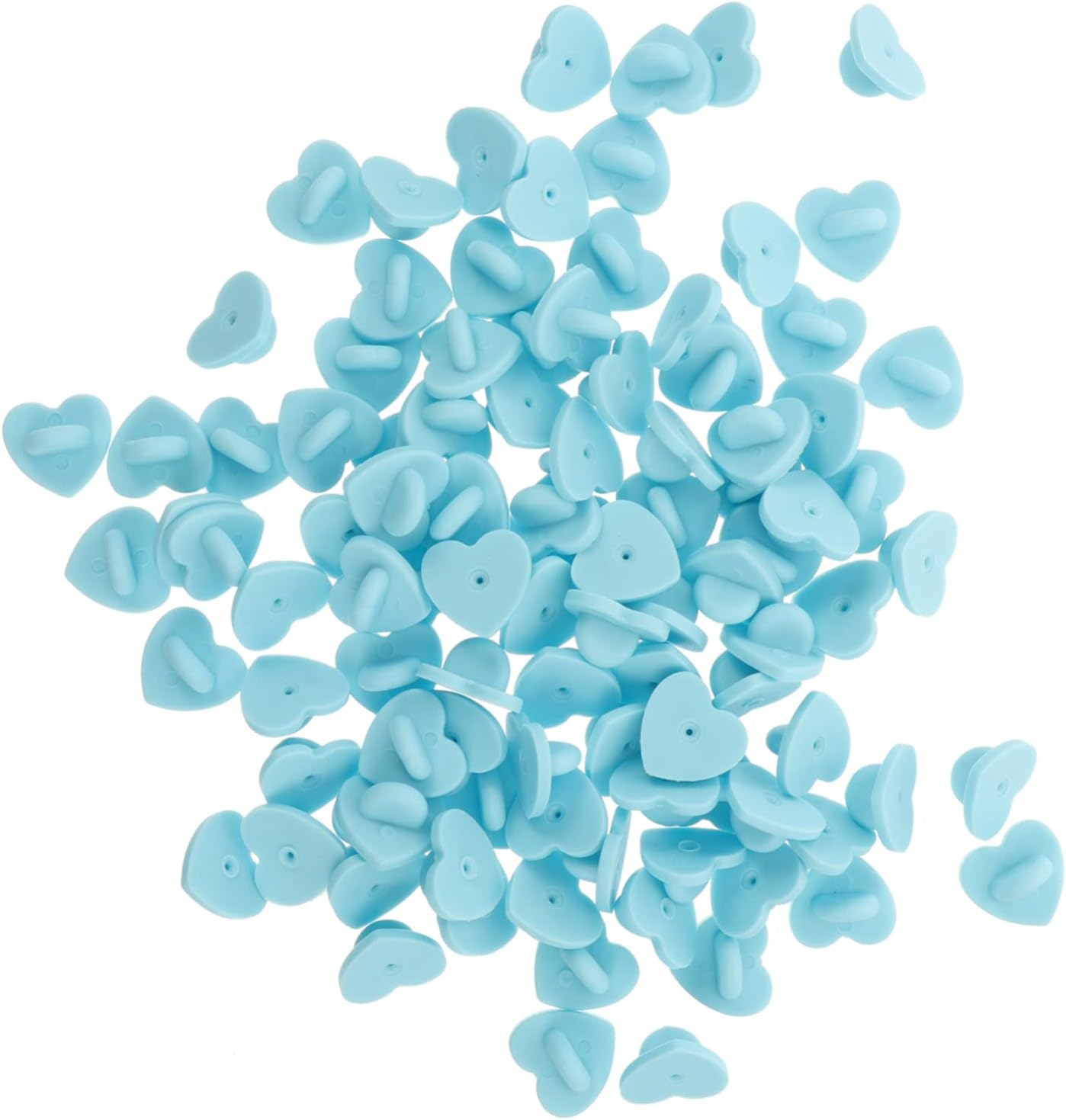 NUOBESTY 100 Pcs Heart Shaped Rubber Pin Backs for Lapel Pins and Tie Tacks Easy Use Badge Replacement Backings for Uniforms Brooches Jewelry Making and DIY Crafts Light Blue Plastic Clutch