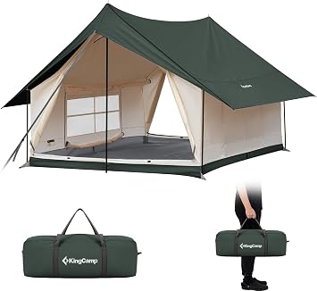 KingCamp 6-8 Person Canvas Tent for Camping Waterproof & Windproof Cabin Tents with Large Mesh Windows, Easy Setup, All Season Wall Tent for Family Camping, Hiking, and Outdoor Events