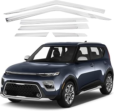 AUTOCLOVER Tape-On Rain Guards Window Visors 6 Pcs Set for Kia Soul 2020 2021 2022 2023 2024 2025 / Window Deflectors, Out-Channel Vent Shades (Chrome)