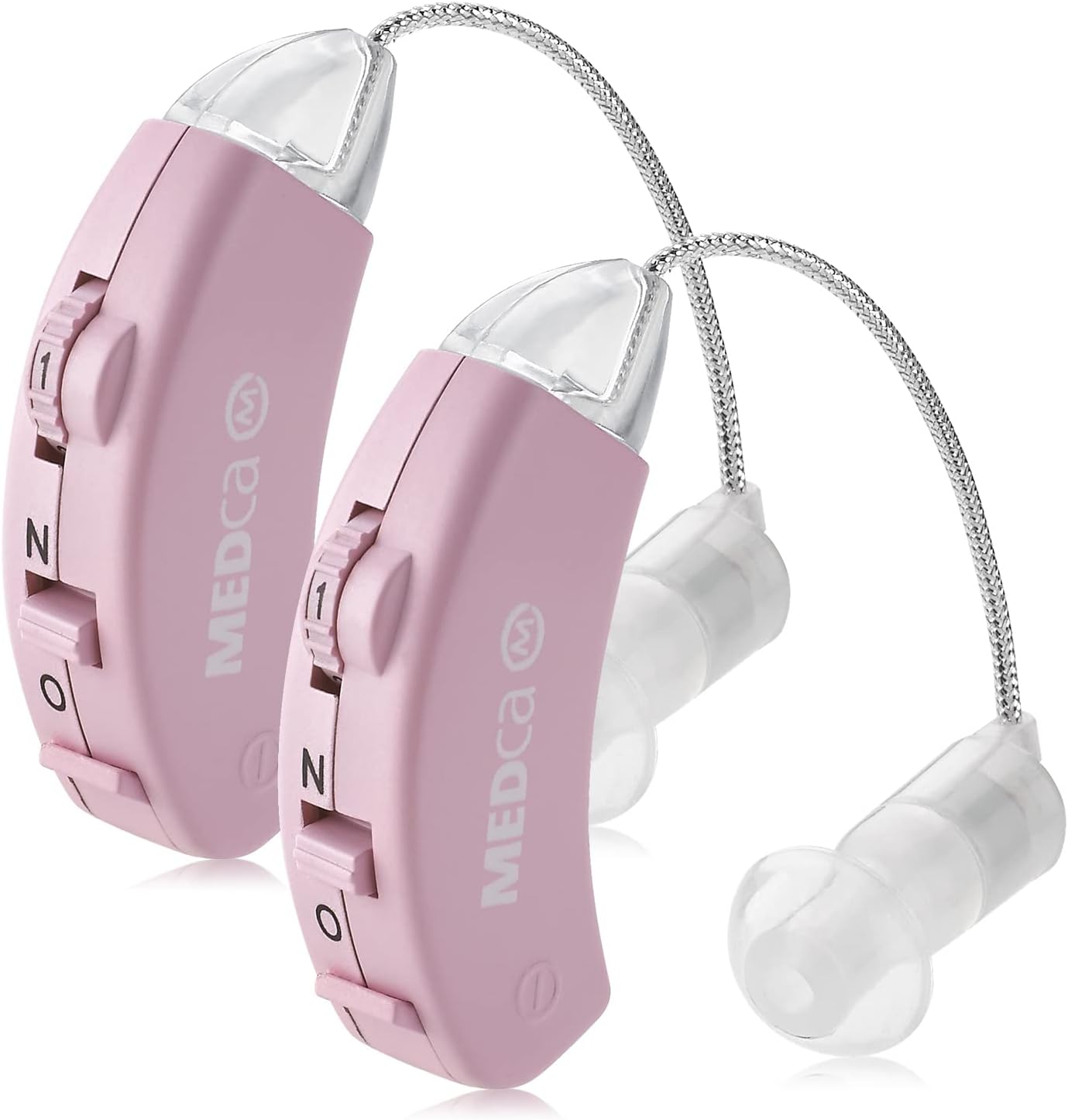 Digital Hearing Amplifier - Set of 2 - Best Hearing Amplifiers That Fit Comfortable Behind the Ear for Women, Small &amp; Discreet BTE Personal Sound Amplifier Pair Pink