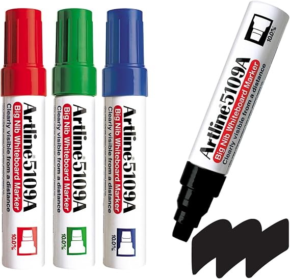 Artline Magnum Whiteboard Markers, 10mm Jumbo Tip, 5109A, 4 Pack | Low odor cap-off protection dry erase marker for whiteboards, classrooms, offices & presentations with clear erasable writing