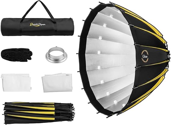 Glow Profond Quick-Open 35.4" Deep Parabolic Softbox (90cm), Octadecagon Fiberglass Rod Round Soft Box with Interchangeable Bowens Mount is Suitable for Outdoor and Indoor Shooting