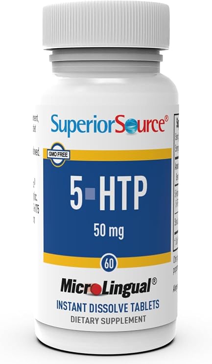 Superior Source 5-HTP 50 mg - Natural Supplement Aids Restful Sleep & Neurotransmitter Functions - Brain Health & Function Support - 5-Hydroxytryptophan Supplement - 60 Instant Dissolve Tablets