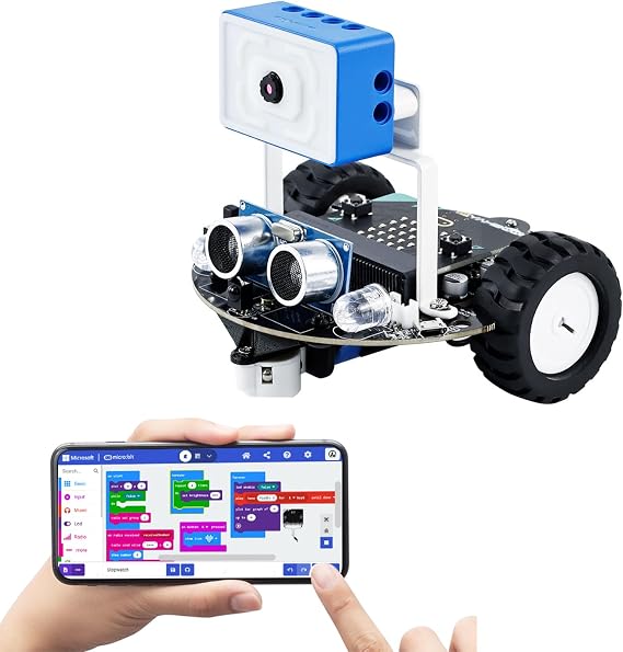 Yahboom Micro:bit V2 Graphic Programming Robot Kit for Primary School STEM Education, for Teenagers and Electronic Competitions, with WiFi Camera Module, APP Control HD (with microbit v2)