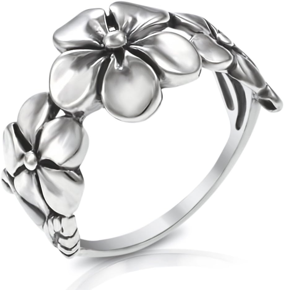 Mimi 925 Sterling Silver Triple Plumeria Flower Ring