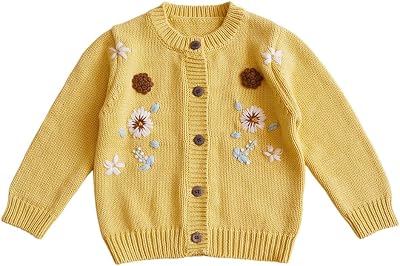Baby Girl Thin Sweater Cardigan Warm Long Sleeve Knit Button up Cardigan Outerwear Jacket for Toddler Yellow