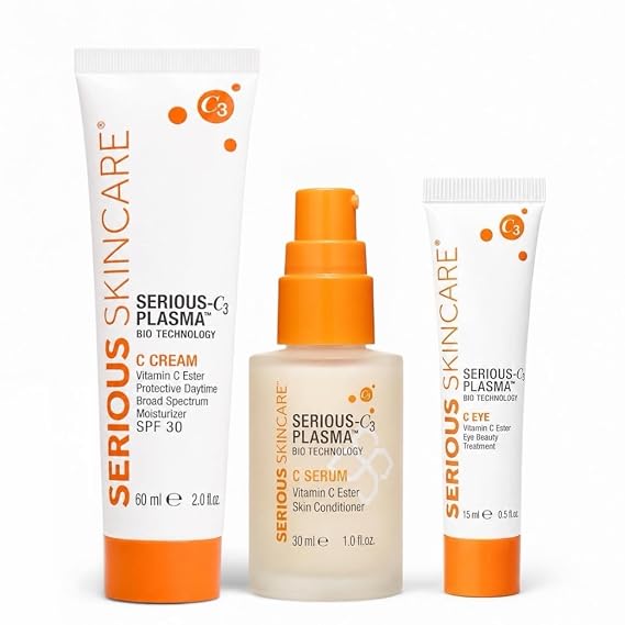 Serious Skincare Vitamin C Serum, Face Cream, Eye Gel 3 Step Skin Care Set