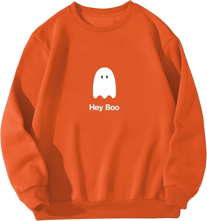 NEW 6-14Y Girls Cute Ghost Graphic Sweatshirt Cotton Soft Pullover Casual Fall Tops
