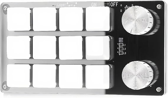 One Handed Programmable Mechanical Keyboard, 12 Keys RGB Programmable Macro Keyboard with Knob,Multifunctional Mechanical Gaming Keypad Function Keypad for (Black White)