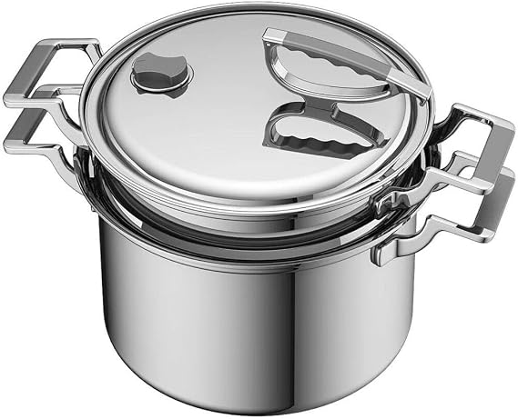 CookCraft | Stainless Steel 3-Ply Bonded Cookware, Stock Pot Strainer Set 8-Quart, Silver Clad Aluminum Core with Vented Latch Lid