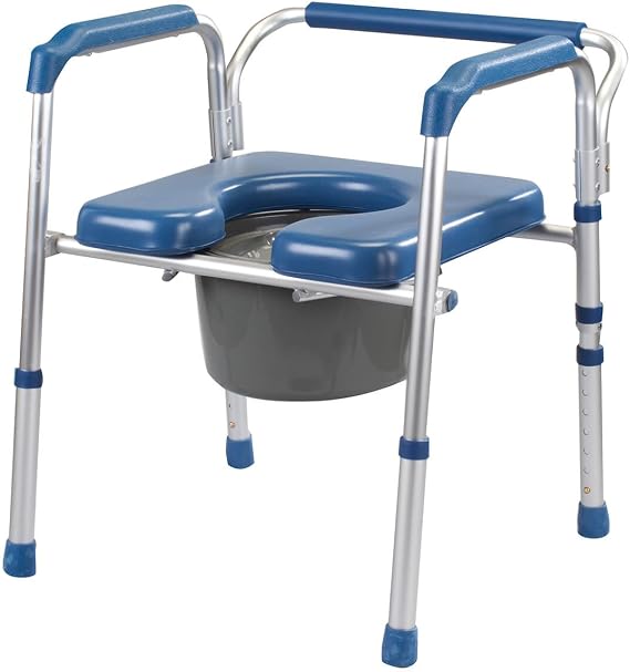 Folding Commode with Padded Seat, Portable Toilet and Bedside Commode