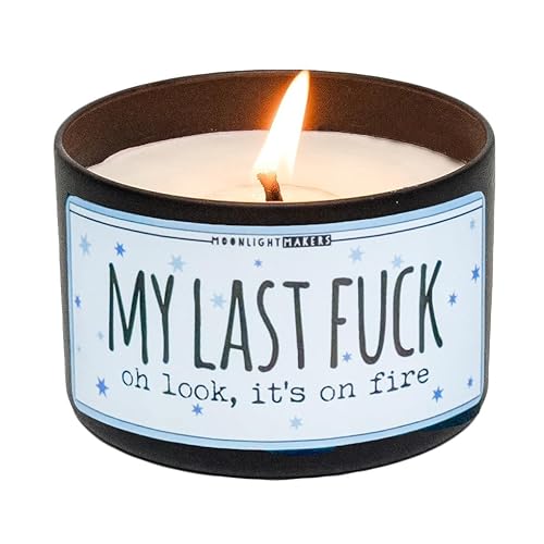 Moonlight Makers My Last Fuck - Oh Look Its On Fire Sandalwood Scented Candle - Handmade Natural Soy Candle Wax, 25 Hour Burn Time, Cute & Funny Birthday Gifts for Her, Office & Room Decor - 8oz Tin