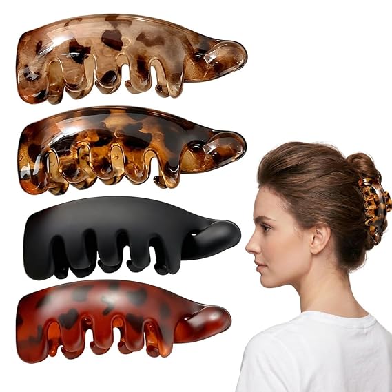 Banana Hair Claw Clips Leopard Print Matte Strong Hold Non Slip Ponytail Hair Barrettes Clip Stylish Hair Accessories for Women Girls (Banana-4pcs)