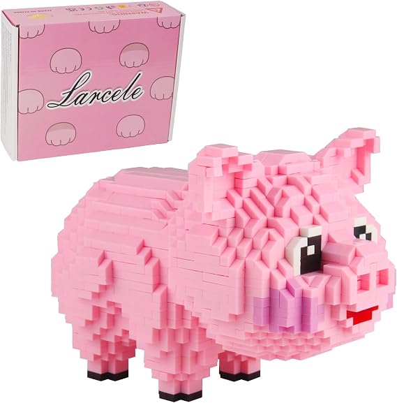 Larcele Micro Pig Building Blocks Toy Set, Mini Animal Building Bricks Kit for Teenagers and Adults, 1547 Pieces