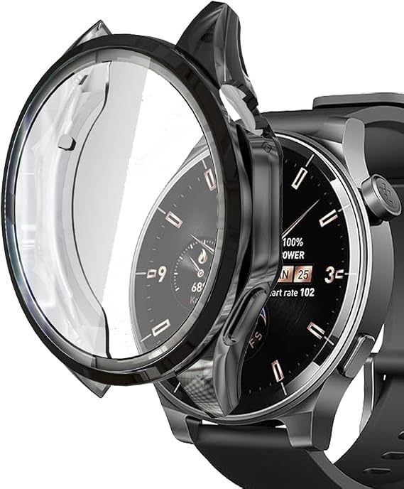 Compatible with TOZO S5 1.43 Round Smartwatch, TPU Cases with Screen Protector, 9H, Black, S5CS77B