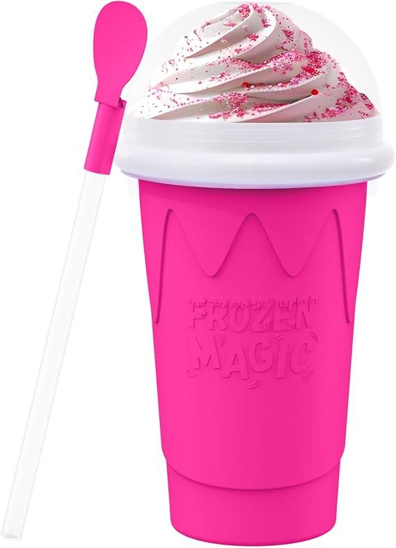 500ML Slushie Maker Cup,Quick Frozen Magic Cups for Homemade Milk Shake Ice Cream Maker, Double Layer Squeeze Slushy Maker Cup, Birthday Gifts for Mother Father,Friends,Family(Pink, 500ML)