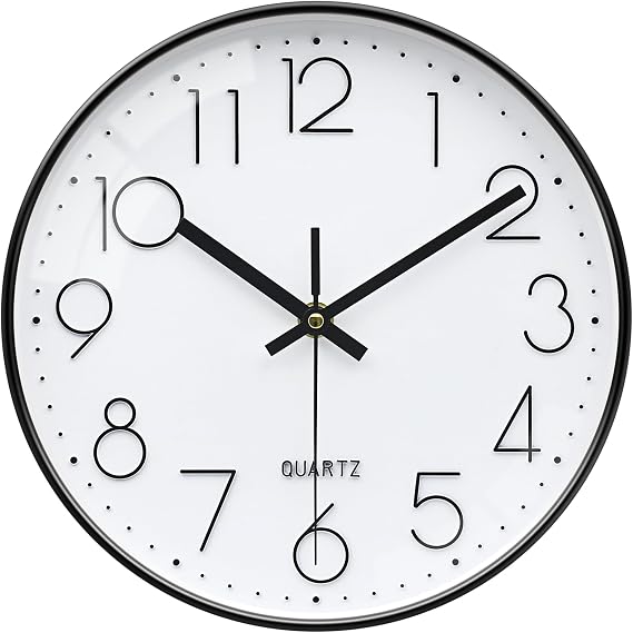 VIKMARI 10 Inch Black Modern Wall Clock Easy to Read Kitchen Round