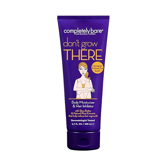 Completely Bare don't grow THERE | Body Moisturizer & Hair Inhibitor | Shea Butter | Hair Minimizers | Lemongrass & Green Tea Scent | 6.7 FL OZ