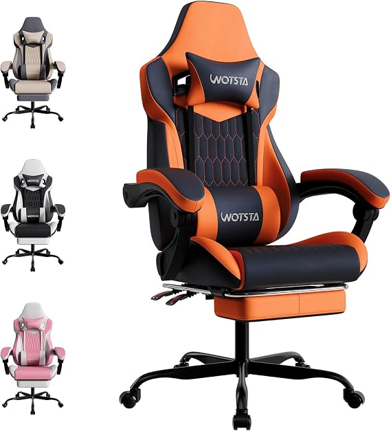 Gaming Chair, Ergonomic Gaming Chair with Footrest and Lumbar Support, Computer Chairs, Height Adjustable Computer Racing Gamer Chairs for Gaming or Office, Black Orange