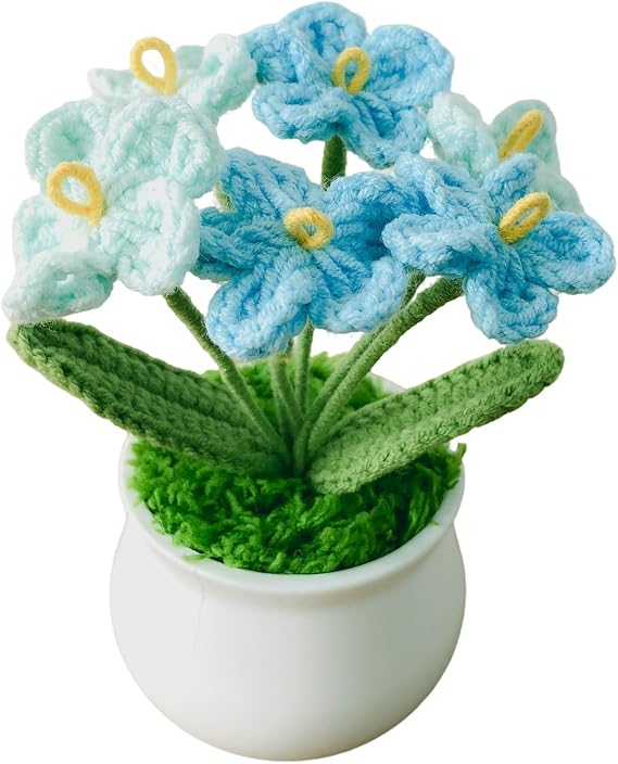 Joekaran Crochet Flowers Blue Forget Me Not Gifts, Valentines Office Decor