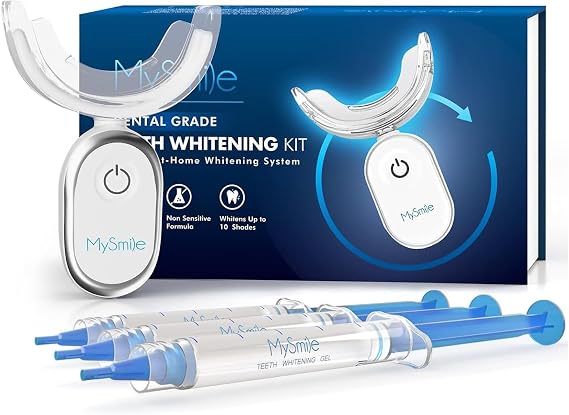 MySmile Teeth Whitening Kit with 28 LED Accelerator Light, At Home Tooth Brightening Set with 3PCS 3ML Whitening Gel, 30+ Treatments, Enamel Safe Oral Care Kit for Daily Stain Reduction