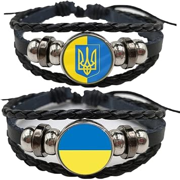 2pcs Ukrainian Flag Interchangeable Time Stone Multilayer Bracelet Symbol Flag Rune Leather Bangle Punk Jewelry