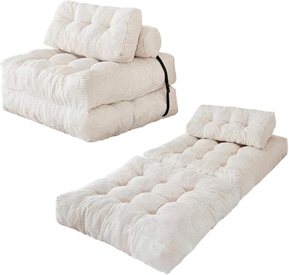 Folding Sofa Bed, Convertible Sleeper Chair with Pillow Foldable Mattress with Back Support, Portable Fold Out Chair Bed Comfy Floor Sofa Lounge for Living Room Bedroom, Single