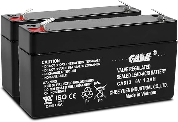 Casil 6V 1.3Ah Rechargeable Replacement Battery 2 Pack