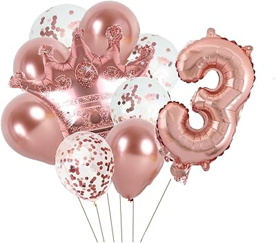 KUNGOON 3rd Birthday Balloon,Rose Gold Number 3 Mylar Balloon,Funny 3rd BirthdayWedding Anniversary